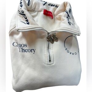 Chaos Theory cream Half-Zip Sweatshirt front pocket, heavyweight, sz M